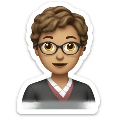 female teacher with short brown hair sticker