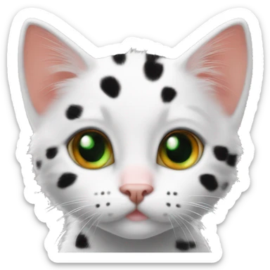 One Black White orange kitten with orange and black spots  Green eyes, pink nose  Black spot on left eye  Orange spot on right eye  On all four paws sticker