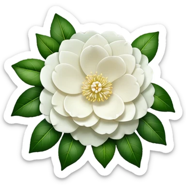 big bouquet White Camellia Japonica, luxuriant, stem, leaf sticker