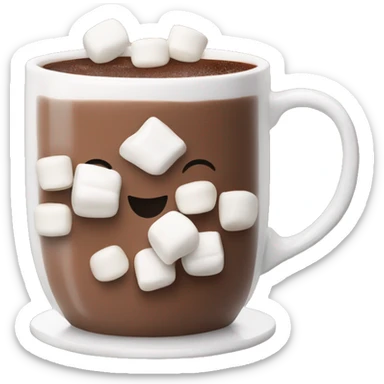 hot chocolate in a white mug with marshmallows sticker