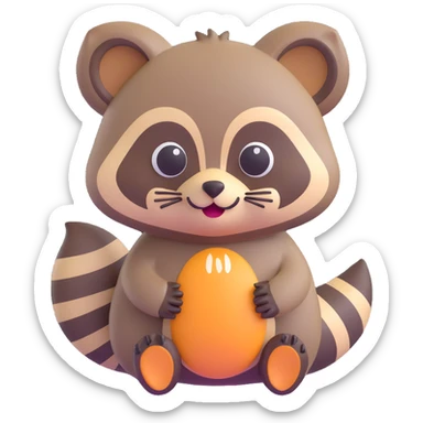 mischievous raccoon with a bushy tail raised, 3D emoji style sticker