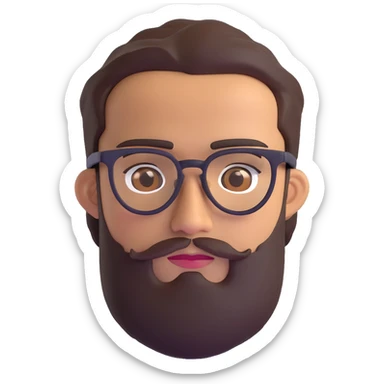 man with medium beard, connected eyebrows, olive tan skin, brown eyes, and glasses sticker