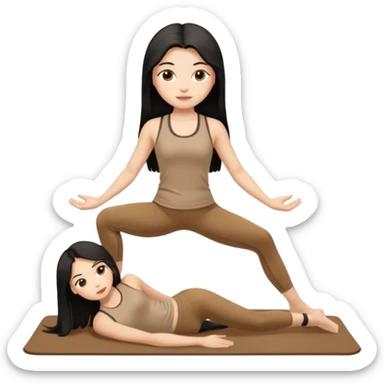 pilates girl in brown set whit black long hair  sticker