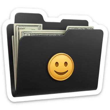 A minimal emoji-style icon of a matte black folder, slightly open, with a simple finance logo on the front symbolizing credit growth, stability, and money management, clean lines, subtle shading, and a professional, organized vibe. sticker