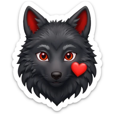Black wolf red heart sticker