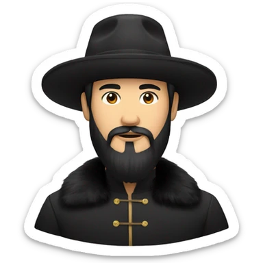 asian man with black russian fur hat and black beard sticker