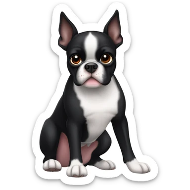 Beautiful thick black Boston terrier with dark brown eyes slanted  sticker