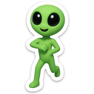 Create a neon green alien dancing, almost identical to the reference image, with minimal changes in the positions of arms and legs, looking straight ahead. This is frame 11 of the animation. PNG with transparent background. sticker
