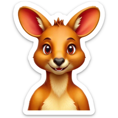 Cinematic Comical Kangaroo Portrait Emoji, Head tilted dramatically with an exaggeratedly amused expression, featuring a striking red-orange fur with a playful glint in its wide, expressive amber eyes, Simplified yet hilariously expressive features, highly detailed, glowing with a slightly sassy glow, high shine, dramatic yet playful, stylized with an air of cheeky outback mischief, bright and endearing, soft glowing outline, capturing the essence of a spirited and over‐the‐top kangaroo, so meme‐worthy it feels like it could bounce its way into internet fame instantly! sticker