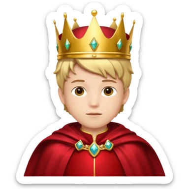 A young noble boy wearing a shiny gold crown and royal cape.
























 sticker