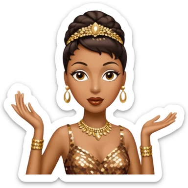 Josephine Baker with dark brown hair, bronze sequin outfit sticker