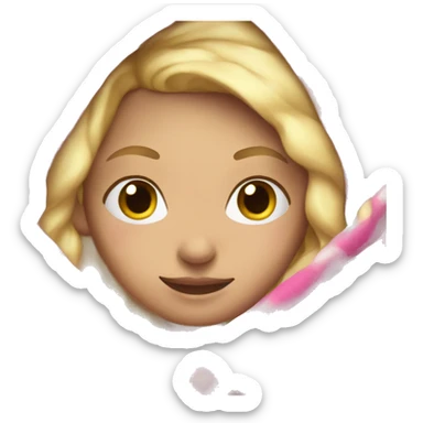 Blonde girl wrapped in pink flannel blanket  sticker