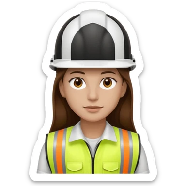 Arquitecta ojos marrones pestañas pelo marron por los hombros casco blanco chaleco fosforito sticker