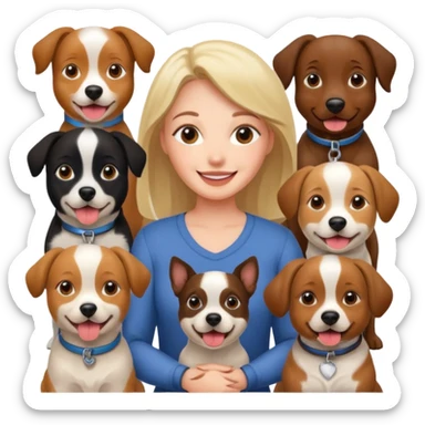 woman surrounded by 4 dogs sticker