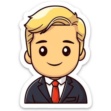 Oleg Tinkov, smiling, blond hair, wearing a business suit sticker