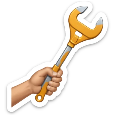 A man's hand holds a wrench sticker