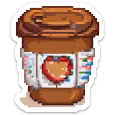 A coffee cup emoji with a red, brown, and white color theme sticker