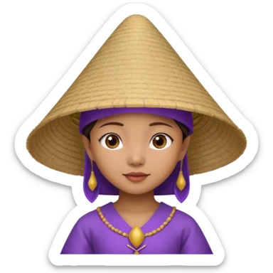 ancient vietnamese girl with dress and conical hat, purple sticker