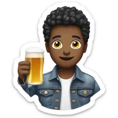 stylish boy in denim jacket with a beer sticker