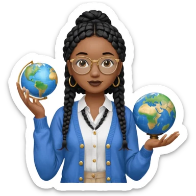 a-young-woman-wearing-fine-gold-round-glasses-and-black-hair-in-several-box-braids,-she-has-light-black-skin,-and-she's-wearing-a-white-shirt-with-an-blue-cardigan-on-top.-she's-holding-a-globe-in-one-hand.png sticker