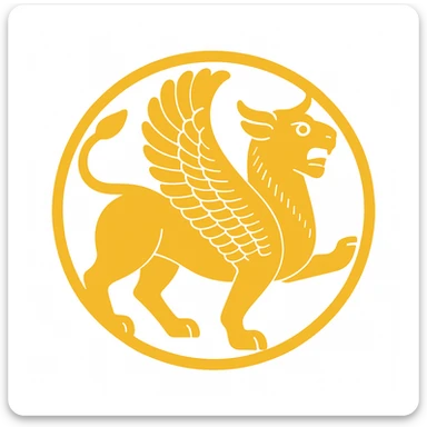 Transform the Persian flying lion emblem into a simplified emoji version, keeping the gold color and stylized ancient look. Make it clear and recognizable as an emoji while preserving the emblem's historic style. sticker