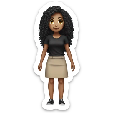 Tan girl with black long curly hair black pencil skirt full body sticker