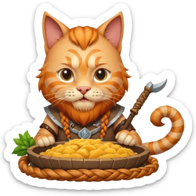 ginger cat viking with braided beard, feasting in Valhalla sticker