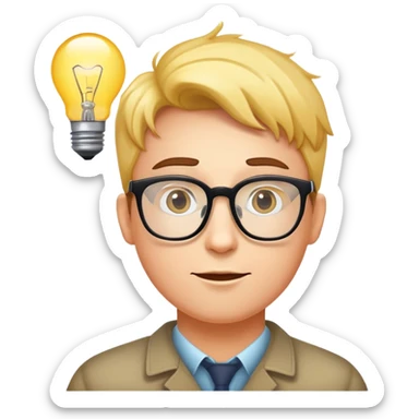 face with glasses and a lightbulb above the head, representing genius sticker