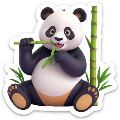 panda eating bamboo in forrest background, close up pose sticker