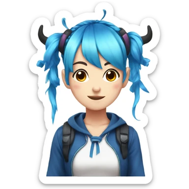 Anime girl with blue pigtails and horns sticker
