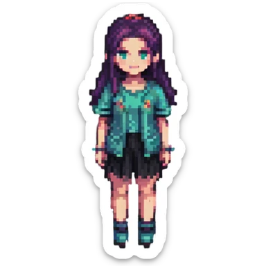 modern pixel art female character with contemporary clothing and hairstyle sticker