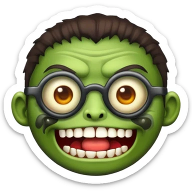 crie um emoji de zombie com cabelo curto e escorrido e óculos redondo sticker