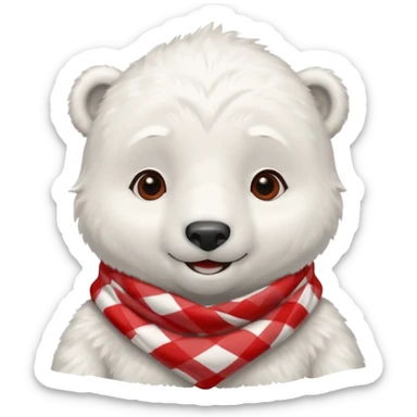 baby Polar Bear, smiling, wearing red Checkered Triangle scarf sticker