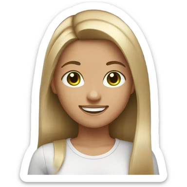 girl with straight brown hair with blonde highlights and green eyes smiling  sticker