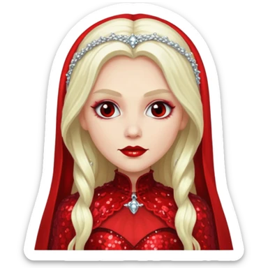 Bride of Dracula with long platinum blonde hair, red sequin outfit sticker