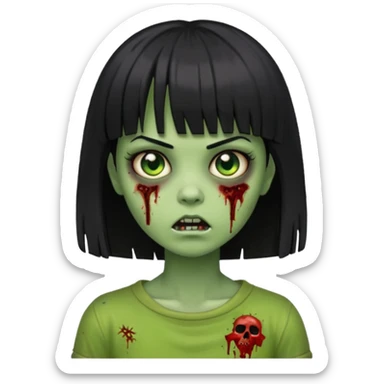 zombie girl straight hair with bangs short hair green skin and just an girl zombie sticker