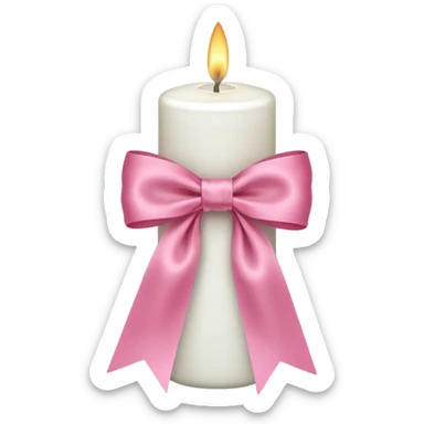 white candle with a pink bow sticker
