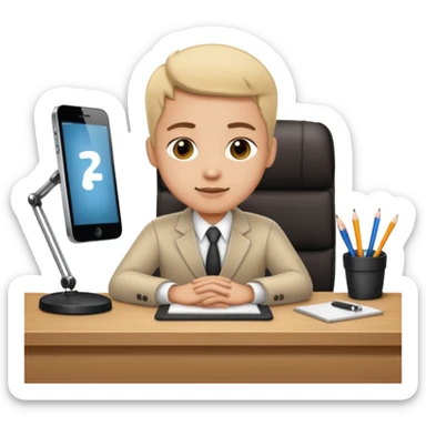 employee sitting at a desk sticker