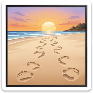beach sunset. Two sets of footprints—one baby footsteps, the other larger childhood self and inner child sticker