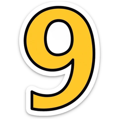 Number 9 on a yellow volumetric background sticker