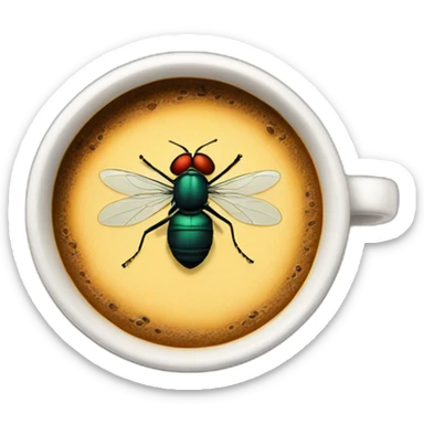 a fly inside the coffee sticker