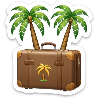 holiday incoming with suitcase and palm tree, motion lines or arrows to show incoming, suitable for Slack status emoji sticker