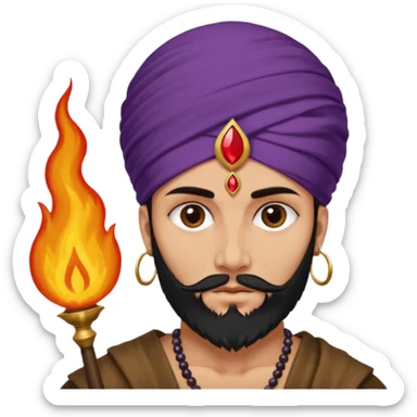 Con el planeta Saturno 🪐 (esto tiene que ser el elemento más importante) , un moro con turbante 👳🏾‍♂️ y la cara del diablo morada esta 😈. Centrate en el planeta Saturno , que se vea claramente con su anillo  y dentro el moro  sticker