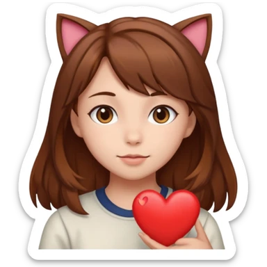 neko-girl with heart brown hair  sticker