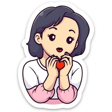 A girl giving kiss heart sticker