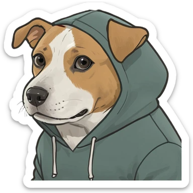 Dog wearing hoodie sticker