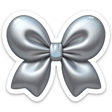 A cute bow emoji made of polished silver chrome, smooth rounded loops, glossy metallic surface, soft mirror reflections, subtle highlights, minimal and adorable proportions, iOS emoji style, centered composition, clean white background, soft studio lighting, no text, no outline, ultra high quality sticker
