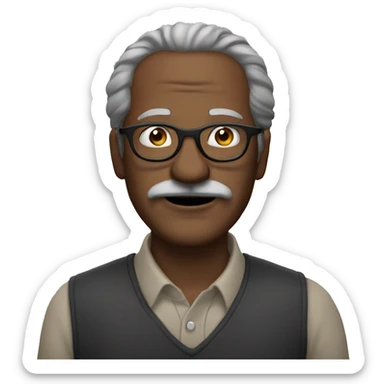 a older man with straight, black long hair, a black mustache and glasses sticker
