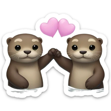 2 otters holding hands swimming  sticker