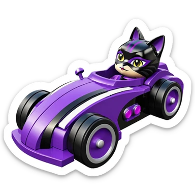 Hot rod Lego Cat Woman’s sporty futuristic pursuit mobile two seater car  sticker